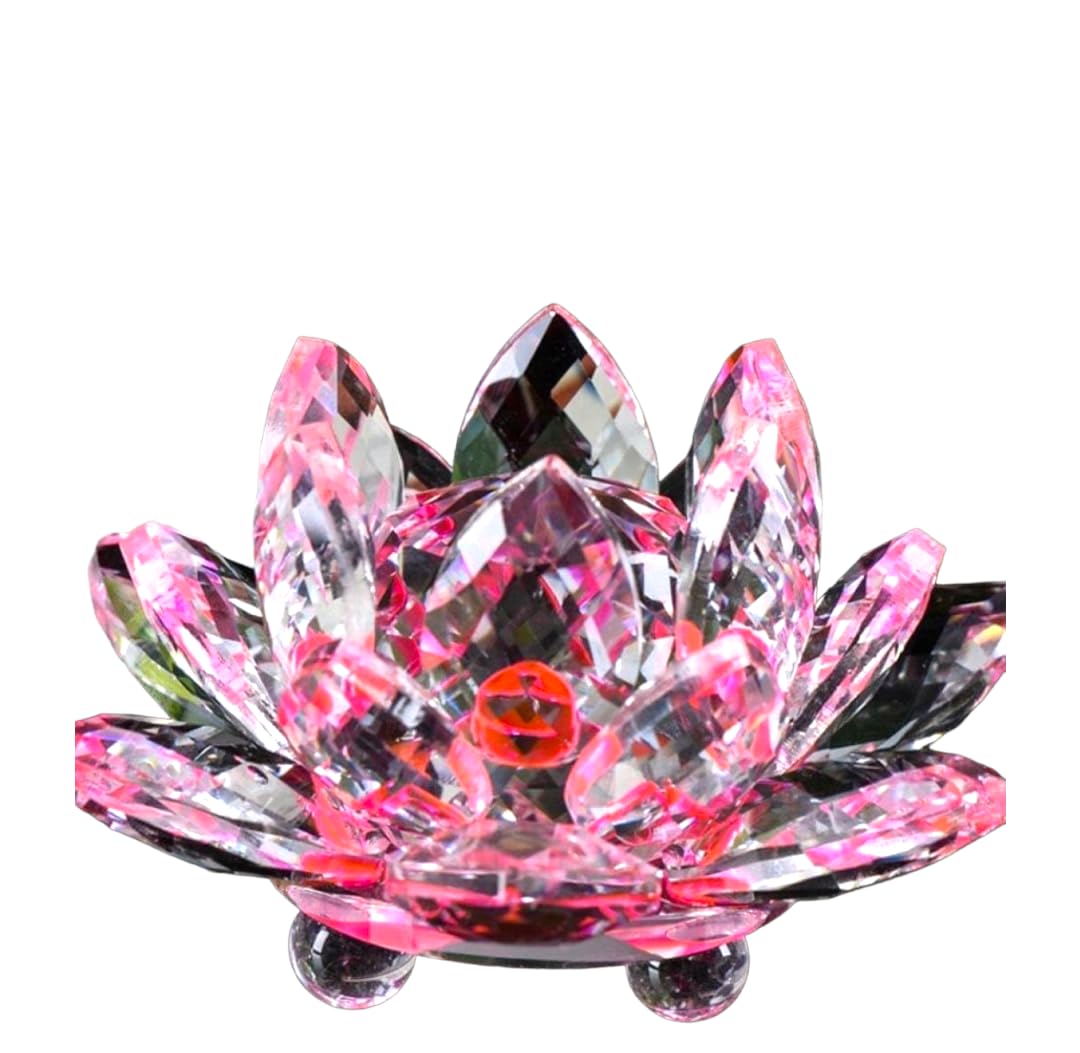 Segoy Pink Crystal Lotus Flower Bouquet Large Size Craft Home Decoration Birthday Wedding Gift Crystal Glass