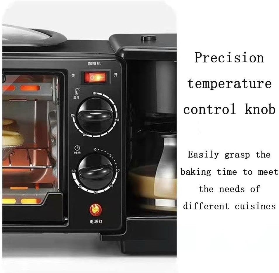 Breakfast Maker Station Portable Oven & Coffee Machine, Non-Stick Pan, Toaster Oven with 30-Min Timer for Apartments and Kitchenettes