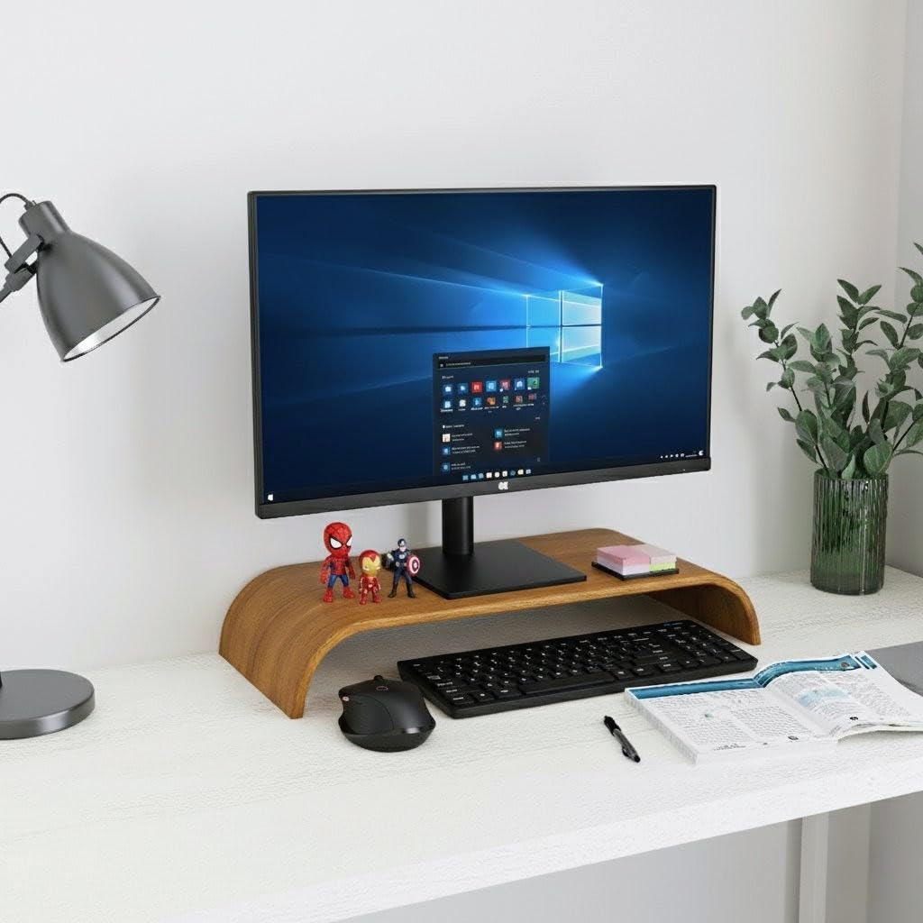 Ergonomic Teak Monitor Stand | Monitor Riser | Home Desk | Office Desk | Stylish Design | Gloss Finish-image-38