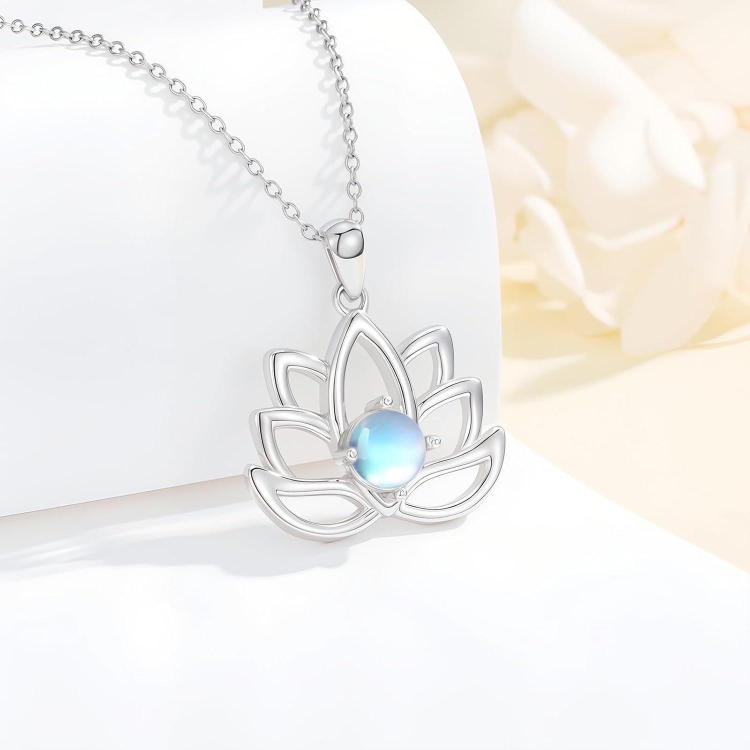 Lotus Necklace for Women 925 Sterling Silver Moonstone Lotus Flower Pendant Ladies Jewelry Gifts - Image 3