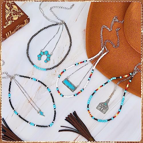 8 Pcs Western Necklaces Western Jewelry for Women Turquoise 4 Turquoise Boho Necklaces and 4 Beaded Choker for Christmas3