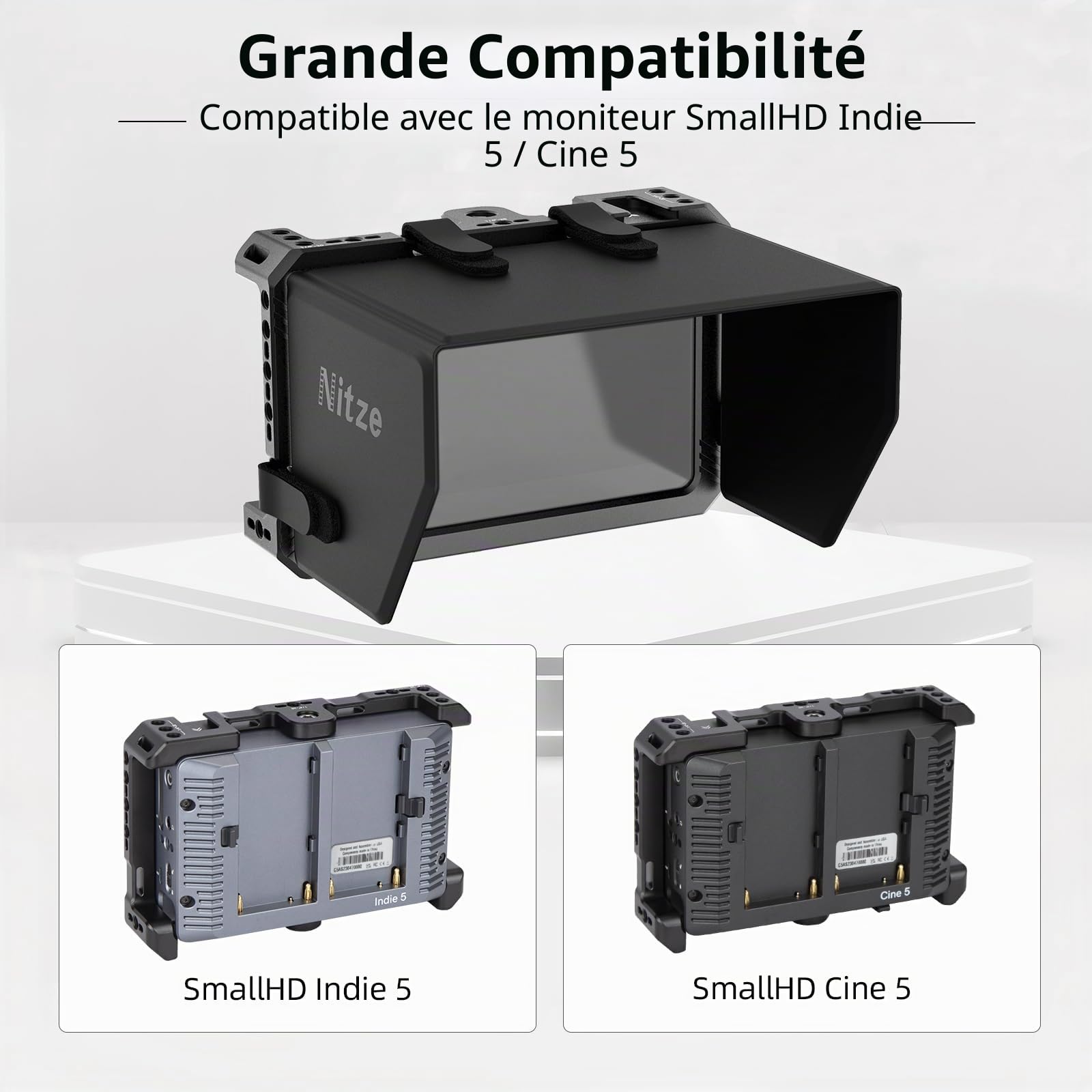 Nitze Indie 5 Cage Kit pour Moniteur SmallHD Indie 5 avec Protection pour écran PU – JT-S03B