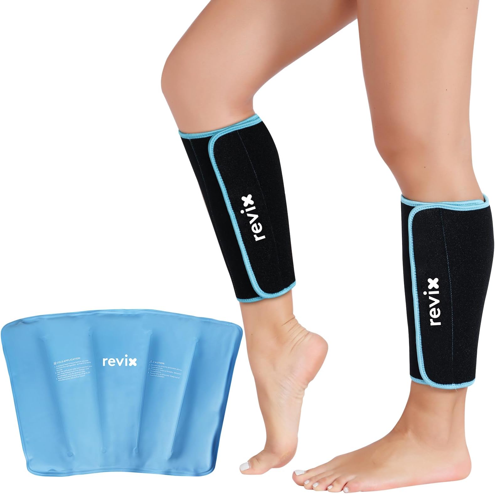 REVIX Calf and Shin Ice Packs, Reusable Leg Cold Packs for Shin Discomfort Relief, Cold Compression Brace for Leg, Elbow, Knee Post-Workout Recovery and Support, Set of 2