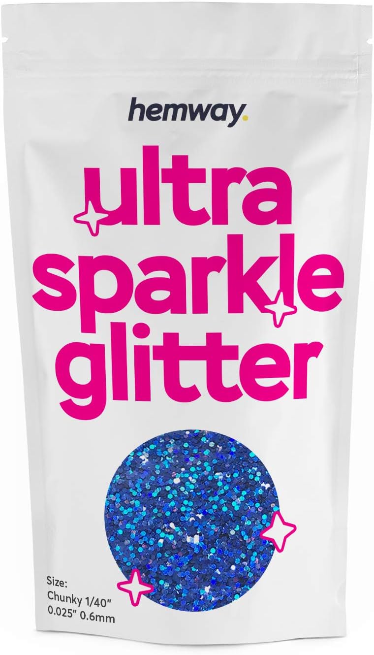 Hemway Ultra Sparkle Glitter Sapphire Blue Holographic 100g Chunky, Chunky - 100g
