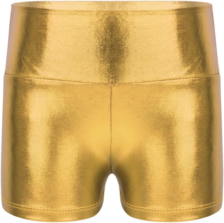 Yhong Kids Girls Shiny Metallic Dance Shorts High Waist Gymnastics Sports Booty Shorts Yoga Tight Hot Pants Bottoms