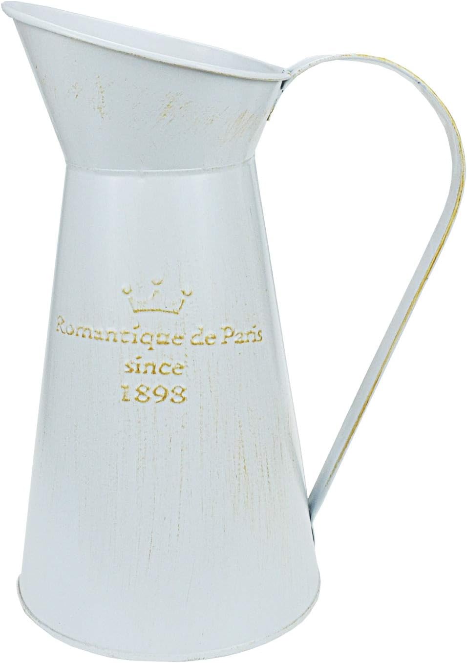 White Shabby Chic Vase Metal Flower Vase Tall Galvanized Vase Pitcher Home Decor Farmhouse Kitchen Decor