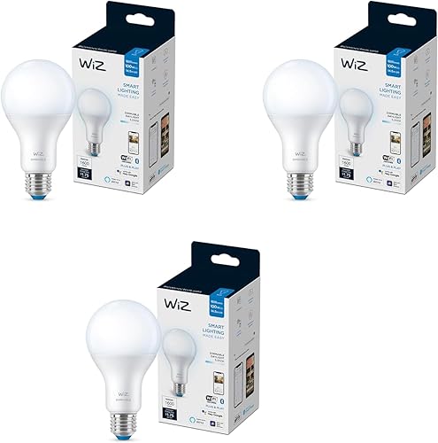 WiZ 100W Eq. (14.5W) A21 Bombilla inteligente LED (5000 K) - Paquete de 3 - 1600 lúmenes - E26 - Interior - Se conecta a tu Wi-Fi existente -