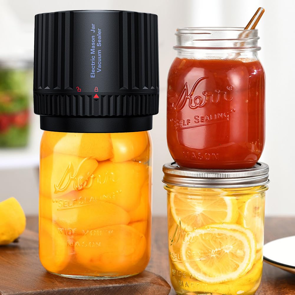 Electric Vakuumierer für Mason Jar, Dosenverschlussmaschine Kit für Breite und Normale Öffnung, Vakuumiergerät mit LED Anzeige für Gläser, Vakuumierer für Einmachgläser, für die Lebensmittellagerung