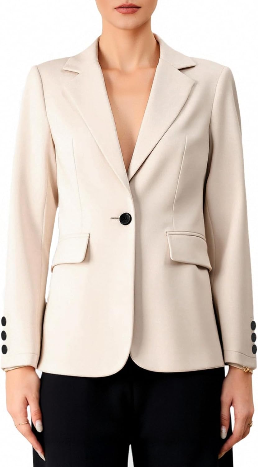 Women's Single Breasted Notch Lapel Blazer Elegant Business Work Suit Jacket