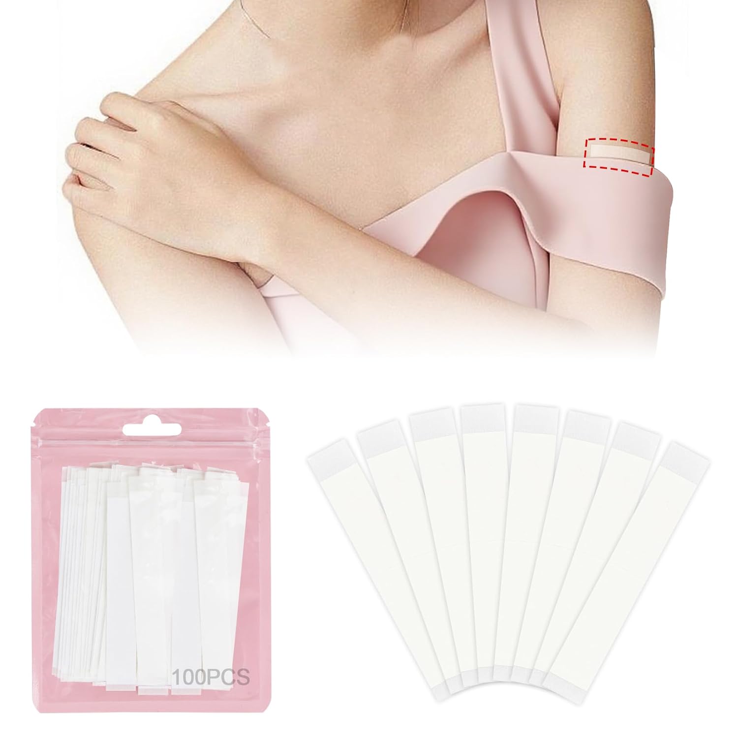 CARGEN 100 Strips Double Sided Tape for Clothes and Body - 85x12mm Long & Slim Invisible Fashion Tape for Strapless Dresses, Skin Friendly Fabric Adhesive for Women, Hold Clothing Stickers, 3" x 0.47"