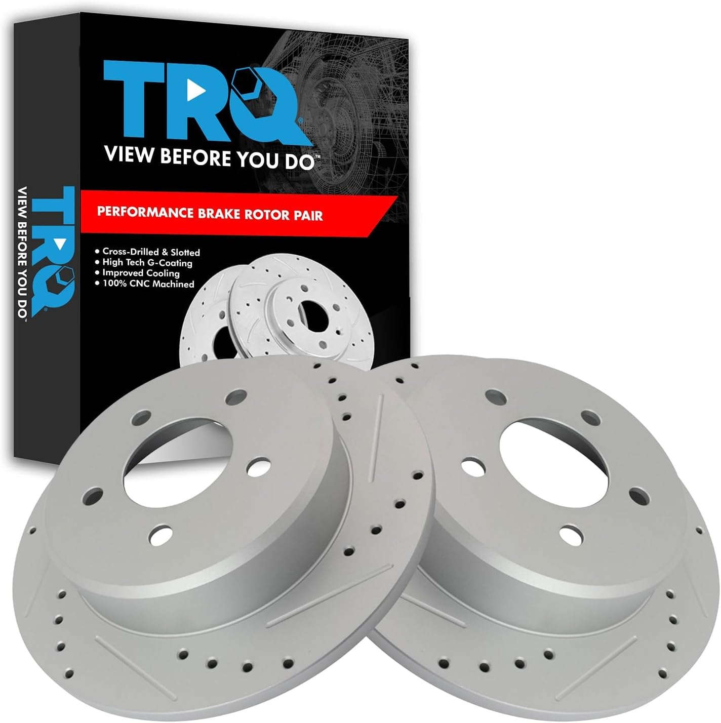 TRQ Brake Rotors Set Performance Premium G-Coated Slotted X Drilled Compatible with 97-07 Chrysler Town & Country 00 Voyager 00-07 Dodge Caravan Grand Caravan 97-00 Plymouth Grand Voyager