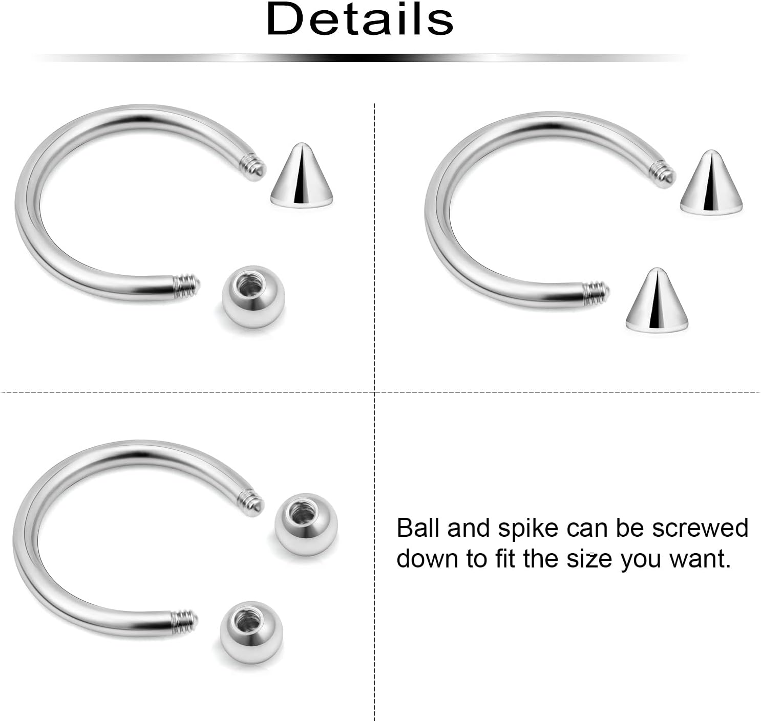 24Pcs Septum Jewelry 16g Surgical Steel Cartilage Earring Horseshoe Helix Tragus Daith Hoop Nose Lip Rings Piercing Jewelry for Women Men Dia. 6mm 8mm 10mm 12mm
