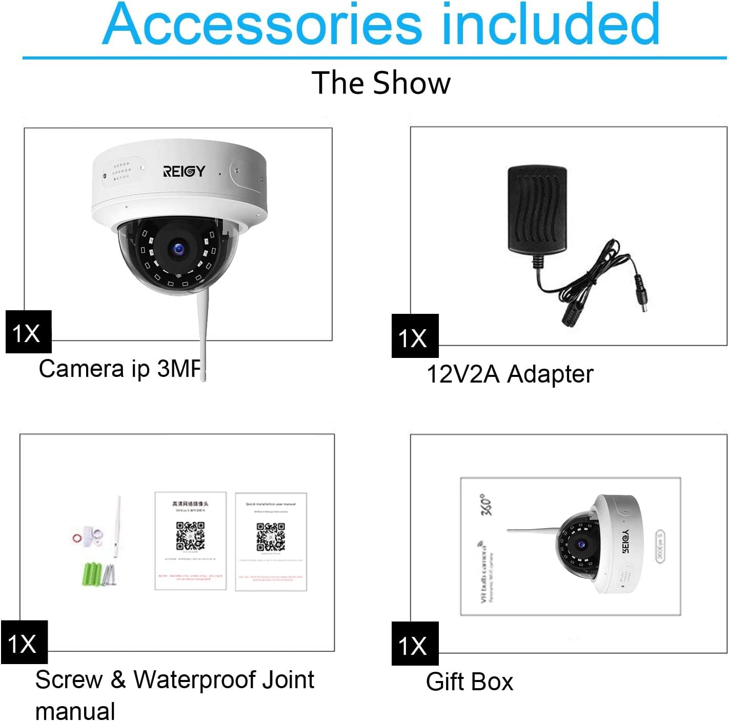 REIGY 3MP Cámara IP WiFi para Exteriores/Interiores, Cámara de Vigilancia a Prueba de Eexplosiones 1296P, Aplicación de Alarma de Visión Nocturna a Prueba de Ggua Compatible con iOS/Android