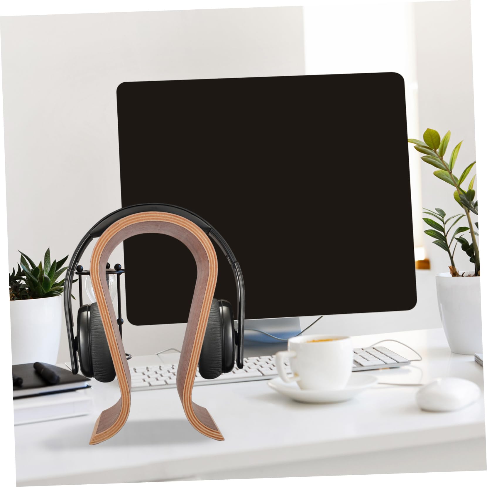 SHINEOFI Supporto per Cuffie U in Legno Stand per Cuffie da Tavolo Espositore per Auricolari Compatibile la Maggior Parte dei Modelli