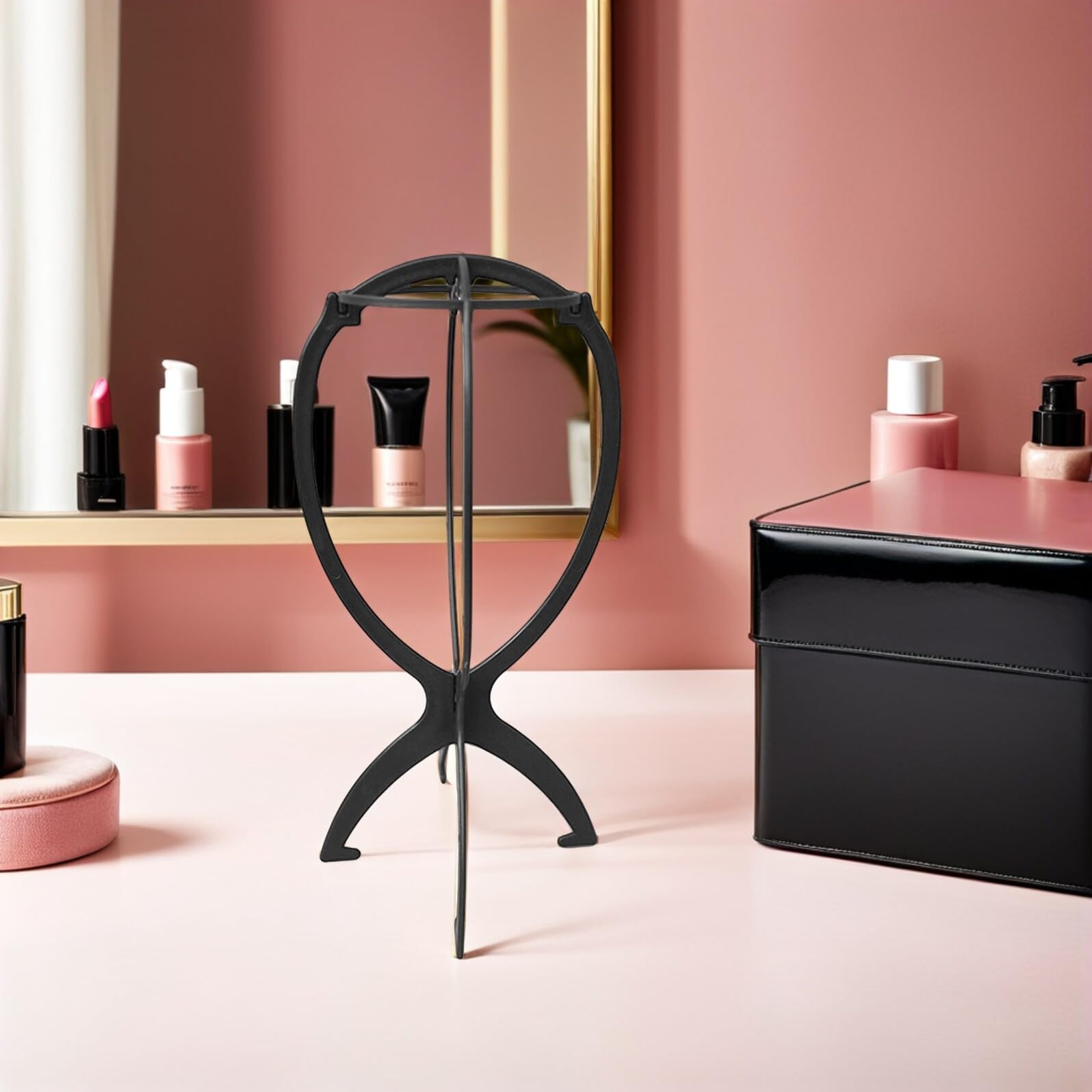 POPETPOP Supporto per Parrucche da 10 Pezzi in Plastica Nera Espositore Stabile per Parrucchieri e Uso Domestico Porta Parrucche Leggero e Portatile per Styling e Cura delle Extension