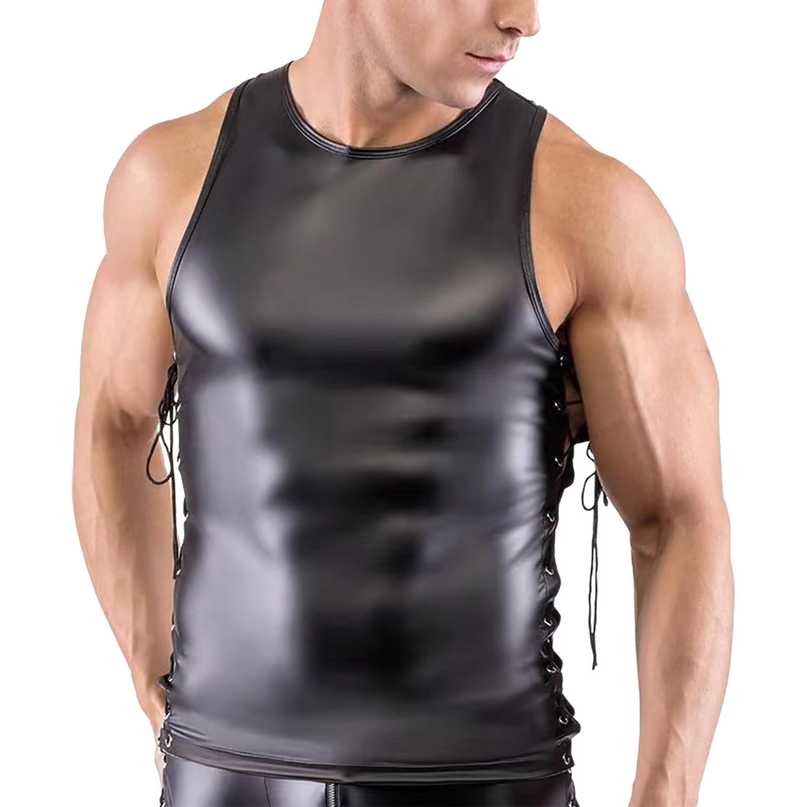 Latex Chemises de fitness en cuir verni pour homme - Manches courtes - Lingerie effet mouillé - Maillot de corps en maille - Clubwear Swinger-Club Kinkywear Techno - Tenue pour homme
