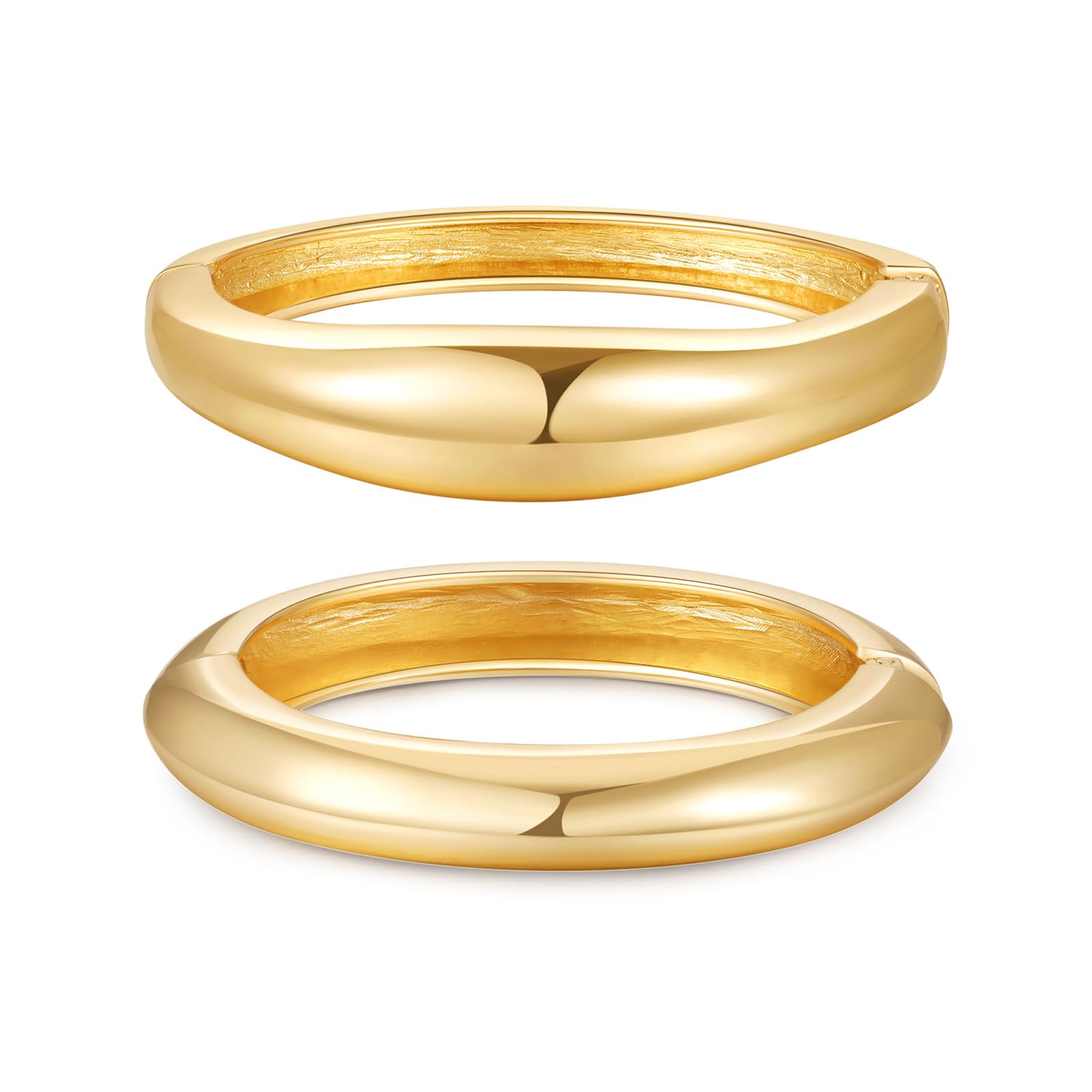 AYWFCBF 2pcs Gold Bangle Bracelets for Women, Trendy Hinged Cuff Open Wide Chunky Gold Bracelet Stack Arm Cuff Jewelry for Women