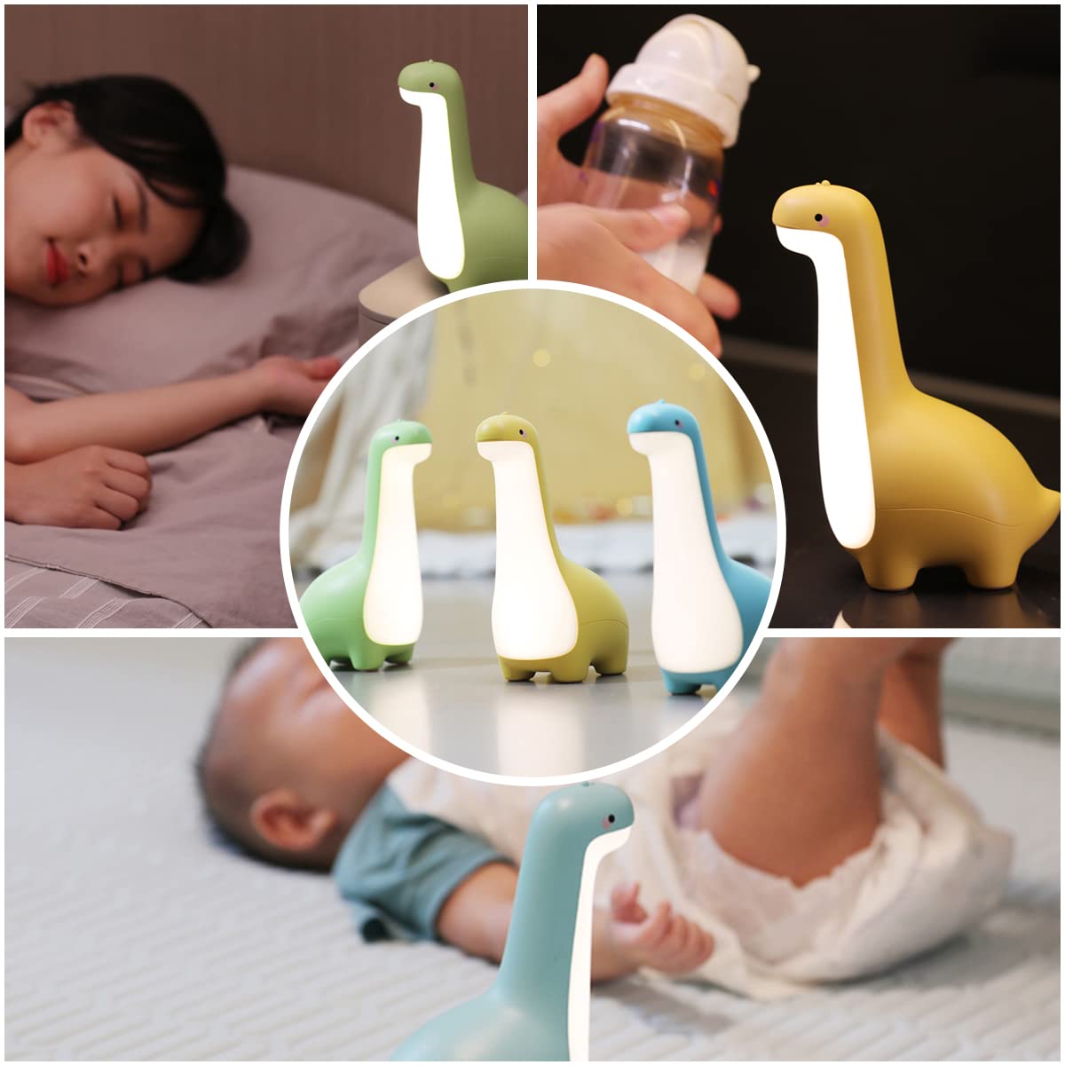 Bonita luz nocturna de dinosaurio, brillo ajustable, lámpara de noche para bebé, recarga USB, decoración de habitación de bebé, luz nocturna para niños, regalos de dinosaurio para cumpleaños,
