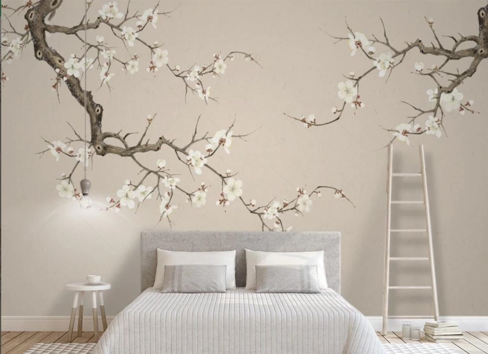 Fleurs de prunier blanches papier peint 3D intissé grand arbre