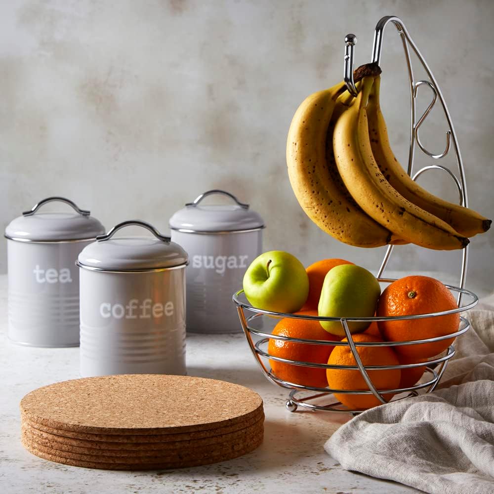 APOLLO THE HOUSEWARES BRAND Chrome Banana Tree Fruit Bowl, Basket, Hanger, Fresh for Longer, Size: 24x42x24cm, Chrome