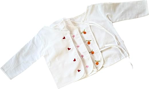 Picksparrow Pure Cotton Embroidered Newborn Baby Clothes/Jhablas/Vests (Full Sleeve, Set of 3)