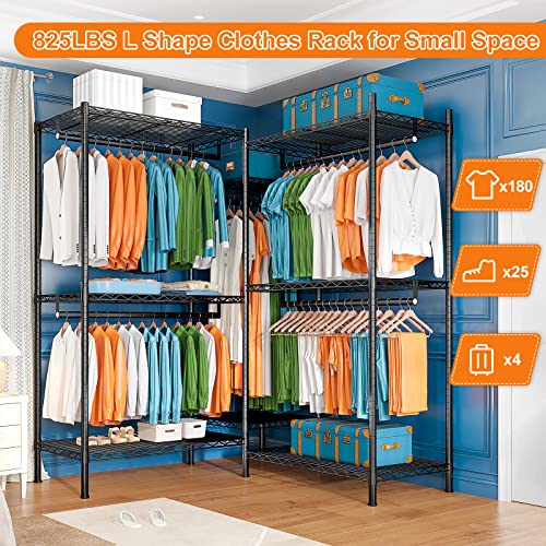 Raybee Heavy Duty Clothes Rack For Hanging Clothes, 825Lbs L Shape Metal Clothing Racks For Hanging Clothes, Heavy Duty Clothing Rack, Diy Portable Clothes Rack, Wide Garment Rack 74.5"W X 18"D X 77"H #TOP1