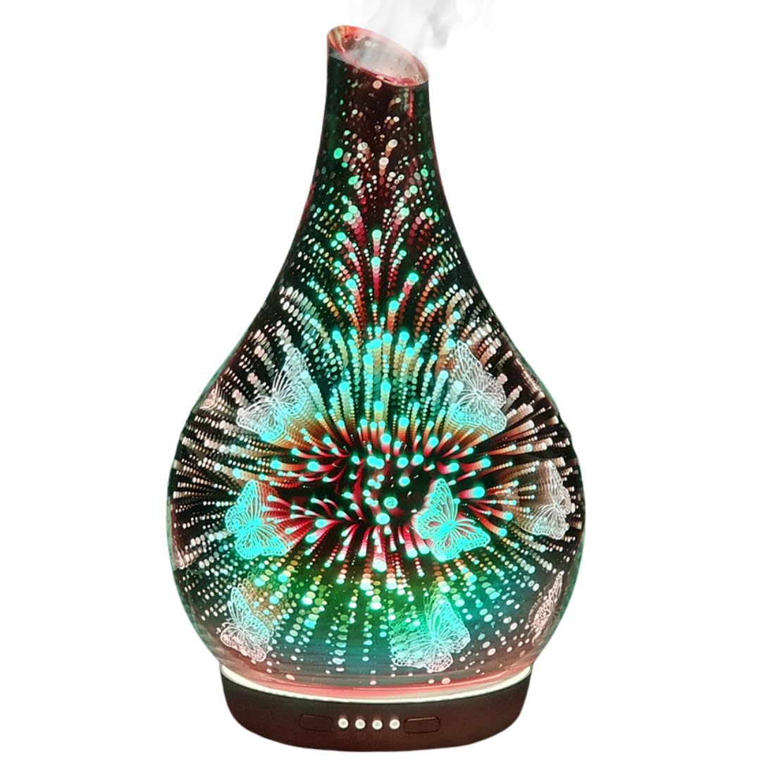Cello Butterfly 3D Ultrasonic Diffuser Large - Glass Oil Diffuser And Humidifier - A Colour Changing Aromatherapy Diffuser To Pair With Essential Oils Or Used As An Led Lamp.