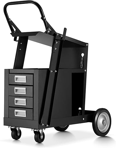 SILVEL Welding Cart, 220 lbs Welding Carts for Mig Welder, Welder Cart Heavy Duty with 4 Drawers on Wheels for MIG, TIG, Plasma Cutter, Black