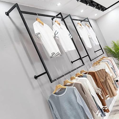 Miniatura 3 de Perchero de ropa montado en la pared, estante industrial de metal para ropa, estante de doble barra para colgar ropa, estante de tubería de