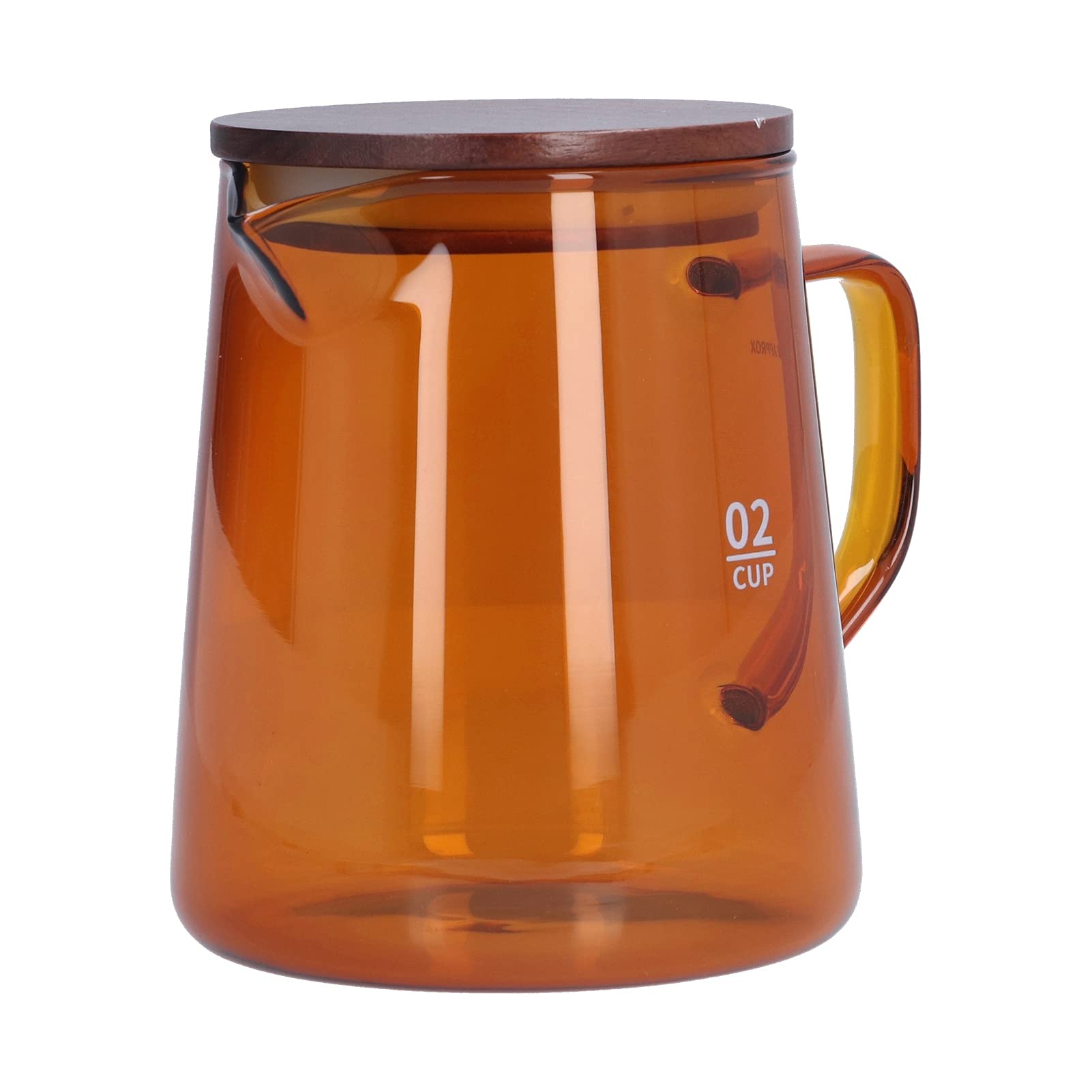 500ml Heat Coffee Server with Wooden Lid, Borosilicate Glass Tea Kettle for Home Office, Unique Design, Easy to, sturdy and Lightweight (Brown)