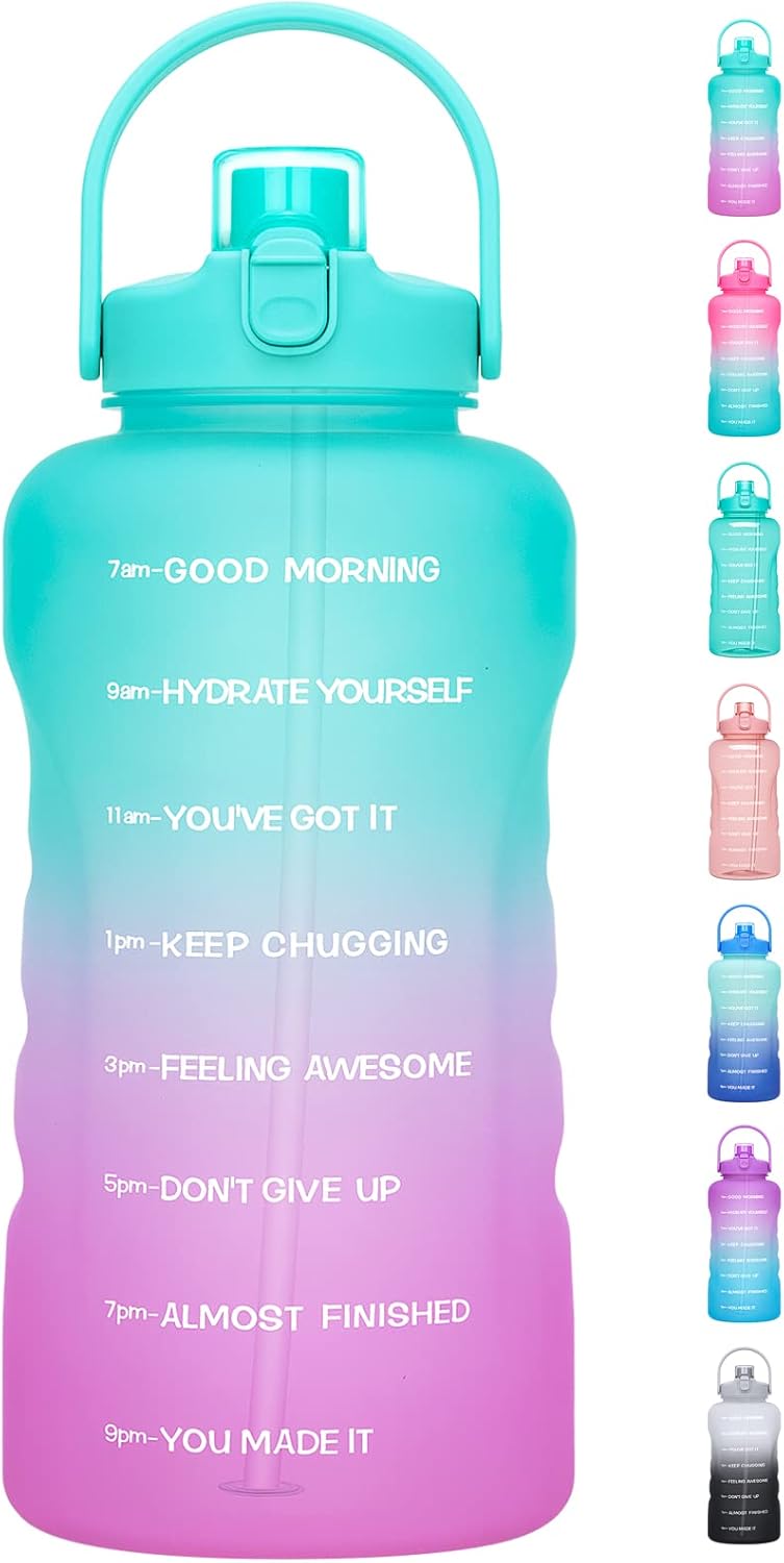 incomplete- 1 Gallon Water Bottles with Straw, 128 oz / 3.8L Water Bottle BPA Free Innovative 2-IN-1 Lid Gym Bottle with Times to Drink Motivational, Large for Sports Fitness Camping Water Jug One Gallon 128OZ Fantasy Forest
