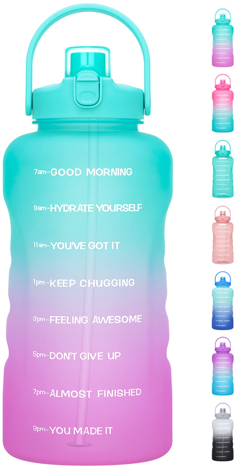 HydroPal 1 Gallon Water Bottles with Straw, 128 oz Water Bottle BPA Free Innovative 2-IN-1 Lid Gym Bottle with Times to Drink Motivational, Large for