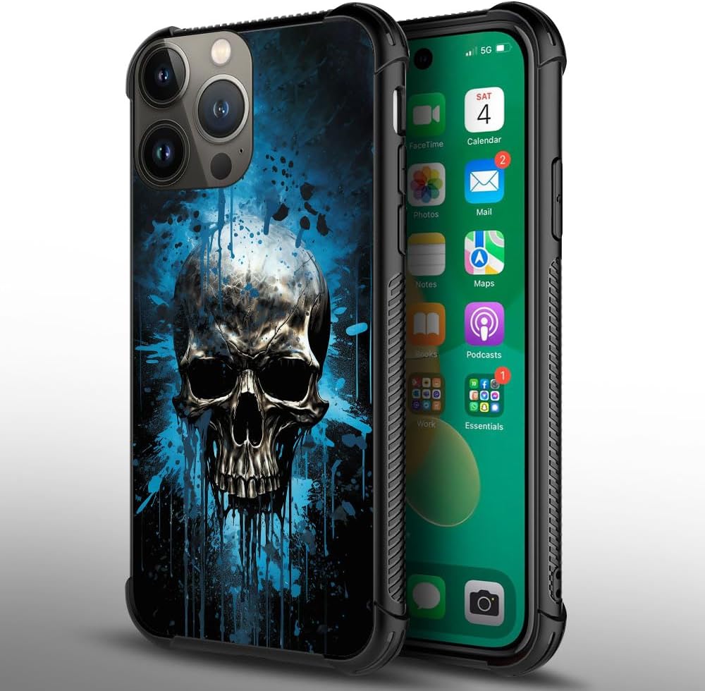 CARLOCA Compatible with iPhone 14 Case,Skull Blue Smoke Pattern Ultra Protection Shockproof Soft Silicone TPU Non-Slip Back for iPhone 14 - Image 2