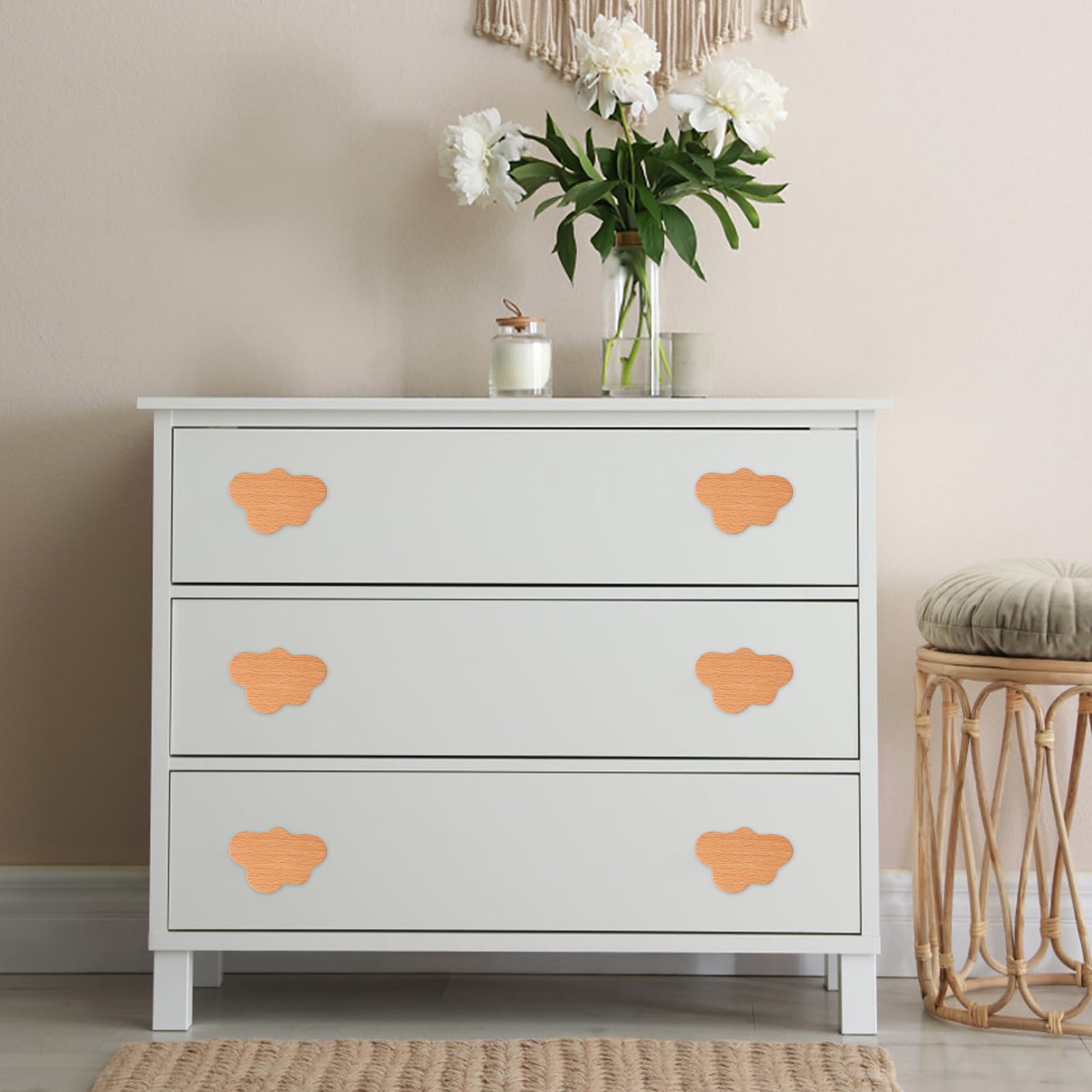 Pomelli per Porte Bambini, 6 Pezzi Pomelli in Legno a Forma di Nuvola, Maniglie per Cassettiere con Viti, Maniglie per Mobili