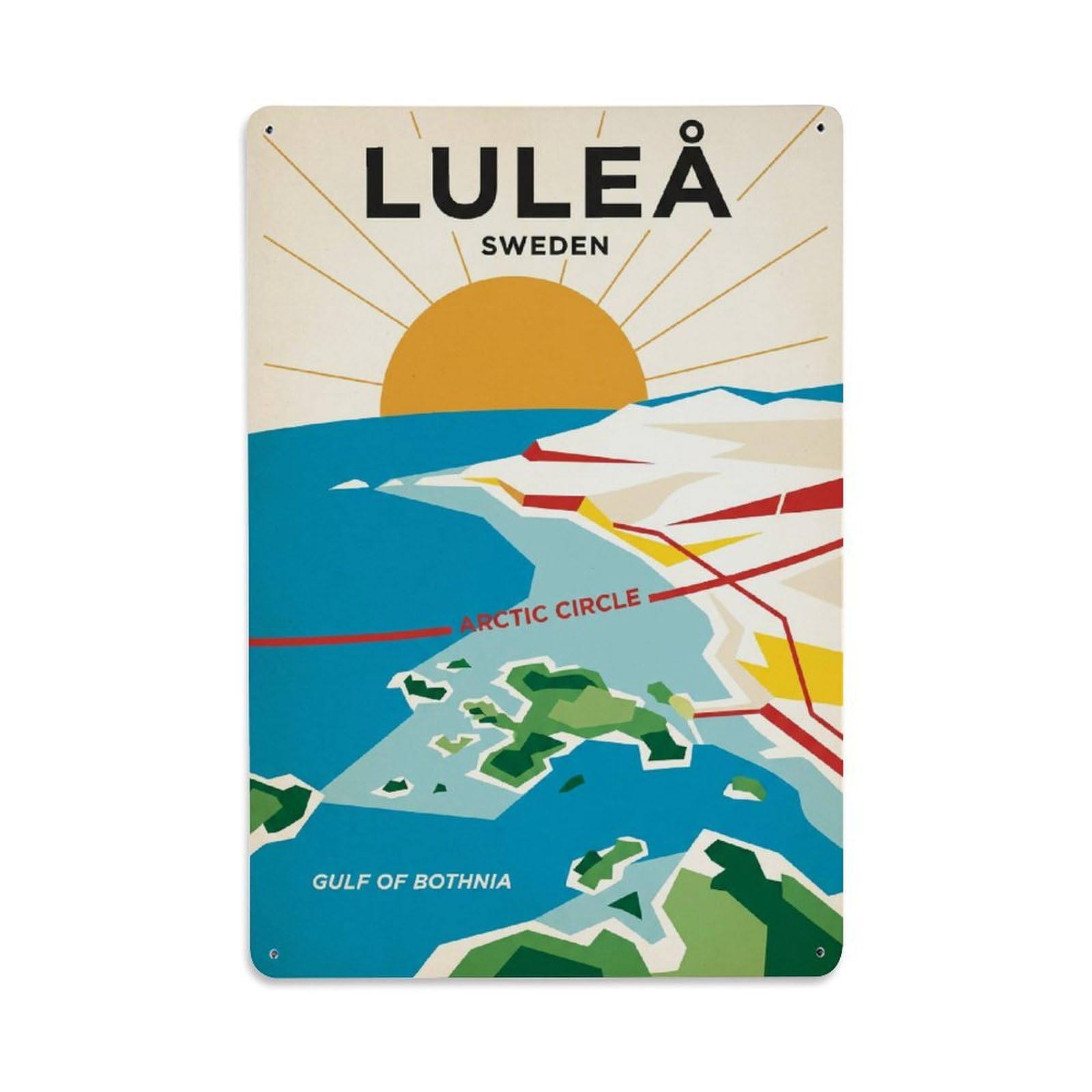 Travel Retro Sweden Lulea Metal Tin Sign Plaque Wall Decor for Cafe, Club Bar, Office, Garden Metal Poster 8x12Inch