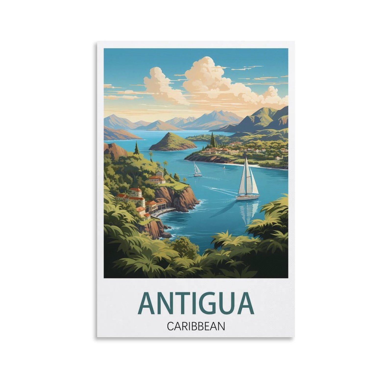 Puplum Unframe-Style Antigua Caribbean Vintage Travel Posters Landscape 08X12inch(20X30cm) Canvas Wall Art Posters For Living Room Decor Paintings For Home Decor