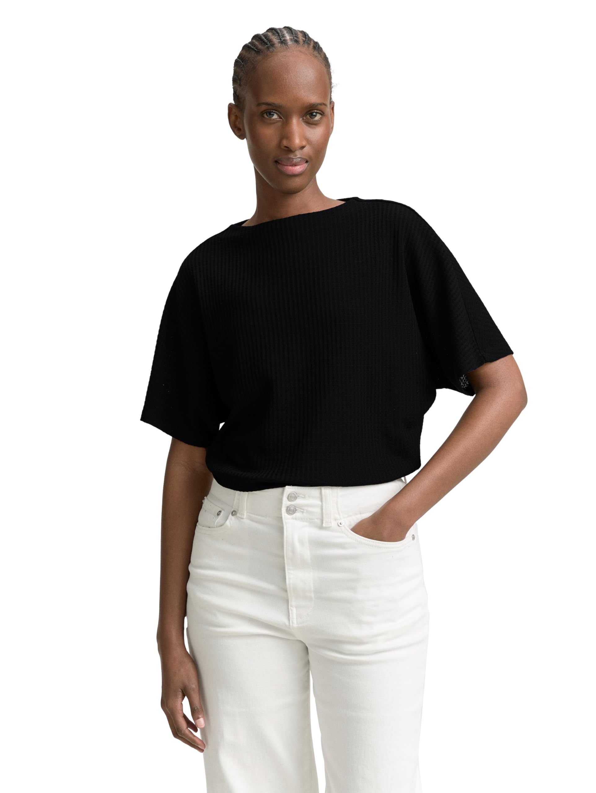 Tom Tailor Denim Damen Loose Fit T-Shirt mit Fledermausärmeln