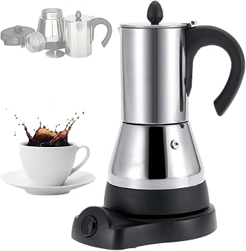 220V Electric Coffee Percolator, Stainless Steel Electric Coffee Maker, 4 Cups 200ml/6 Cups 300ml Capacity, Automatically Switch To Keep Warm Mode 4 cups