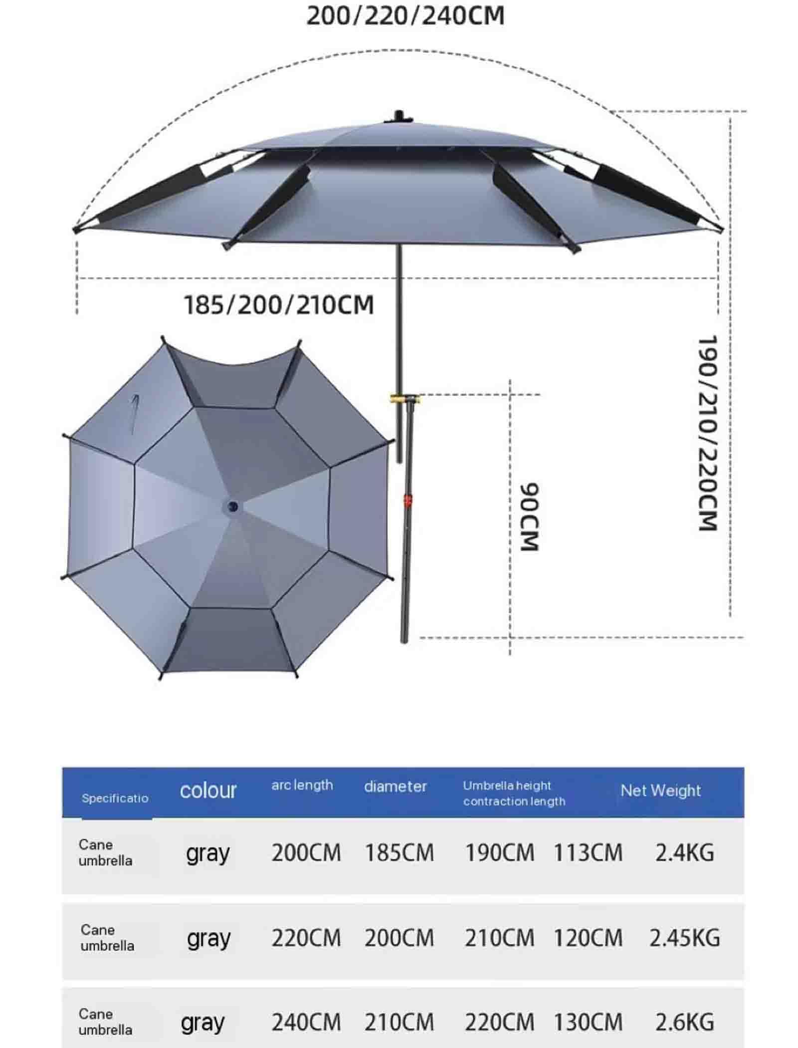 8 Ft odkryty parasol wędkarski duży parasol wędkarski zagęszczony uniwersalny parasol rybny dwuwarstwowy parasol przeciwsłoneczny składany parasol (7 ft)