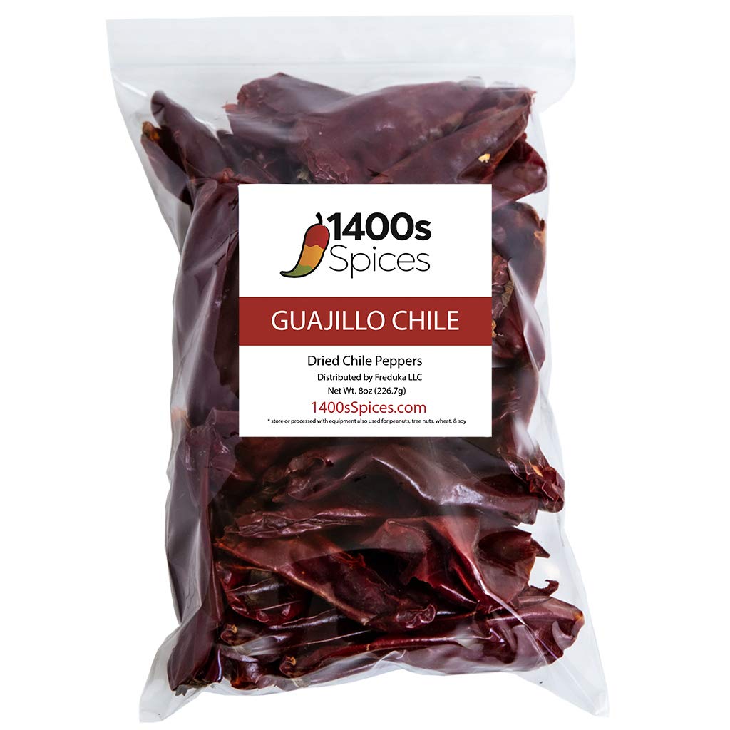 8oz Guajillo Stemless Chile, Whole Dried Red Chile Mexican Peppers, Chiles Descolados, Versatile Mexican Ingredients for Mexican Salsa, Dried Mexico Chiles for Tasty Cooking Recipes by 1400s Spices - Amazon product rated Grade A