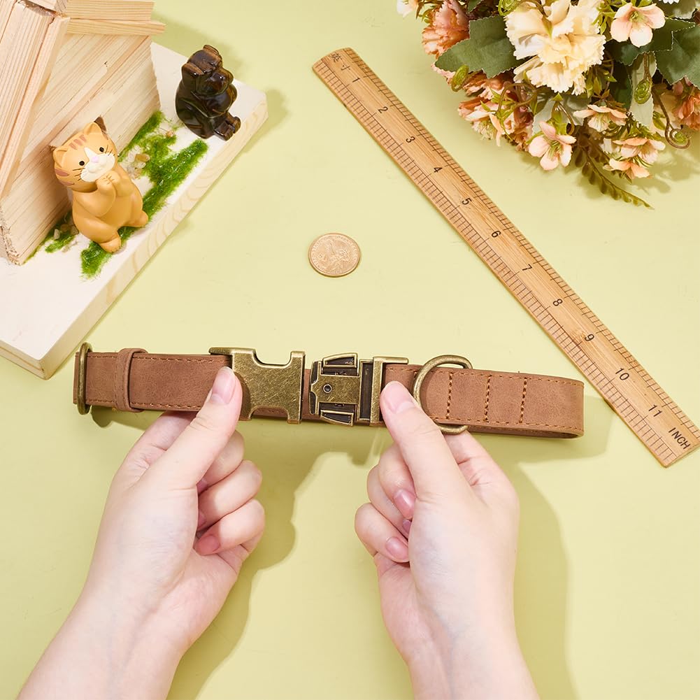 CALFOVERA 38 to 58CM Durable Quick Release Dog Collar PU Leather Adjustable Heavy Duty Pet Choker Rolled Rust Proof Buckle Puppy Collar for Small Medium Large Dog (Brown L) - Image 3