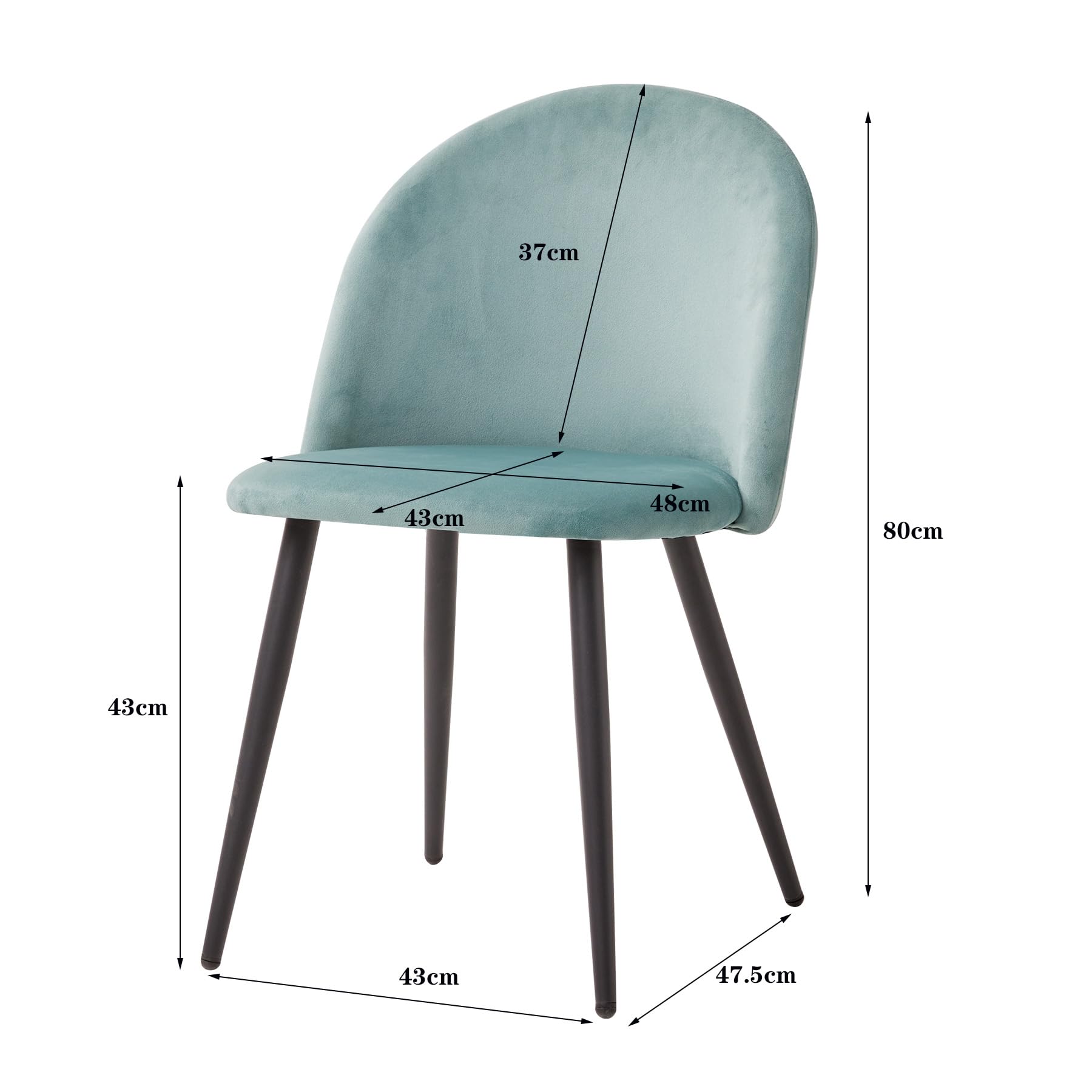 BenyLed Set di 4 Sedie da Pranzo Scandinave, Sedie da Cucina in Velluto, Sedie Imbottite Cucina con Gambe in Metallo Nero (Verde+Blu/Nero Piedi)