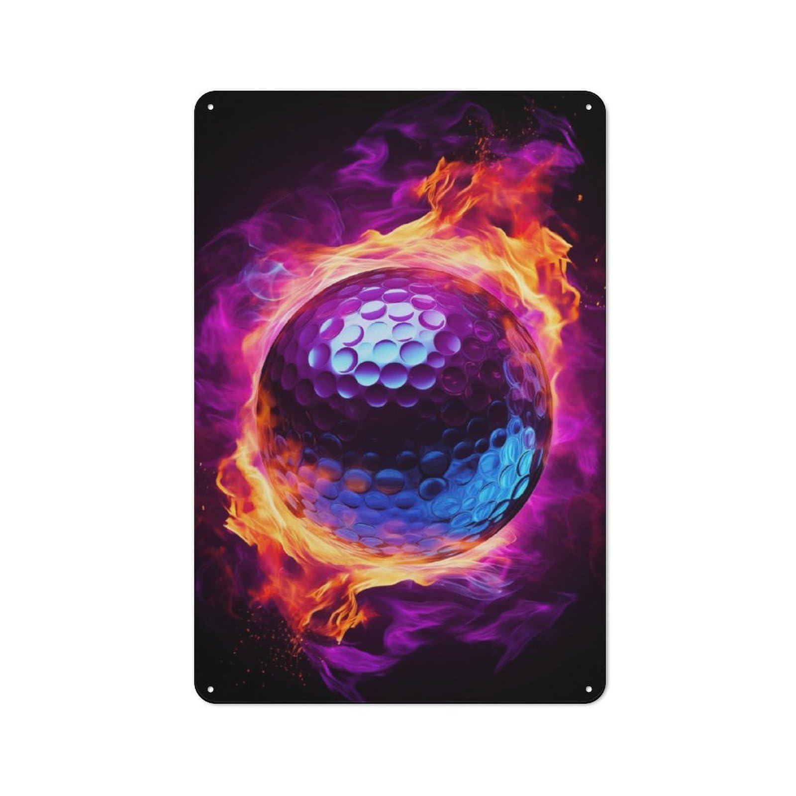 Flame Engulfed Golf Ball Office Metal Sign 30x20cm, Understated Office Wall Decor for Workspace, Cafe, Shop Or Desk Area