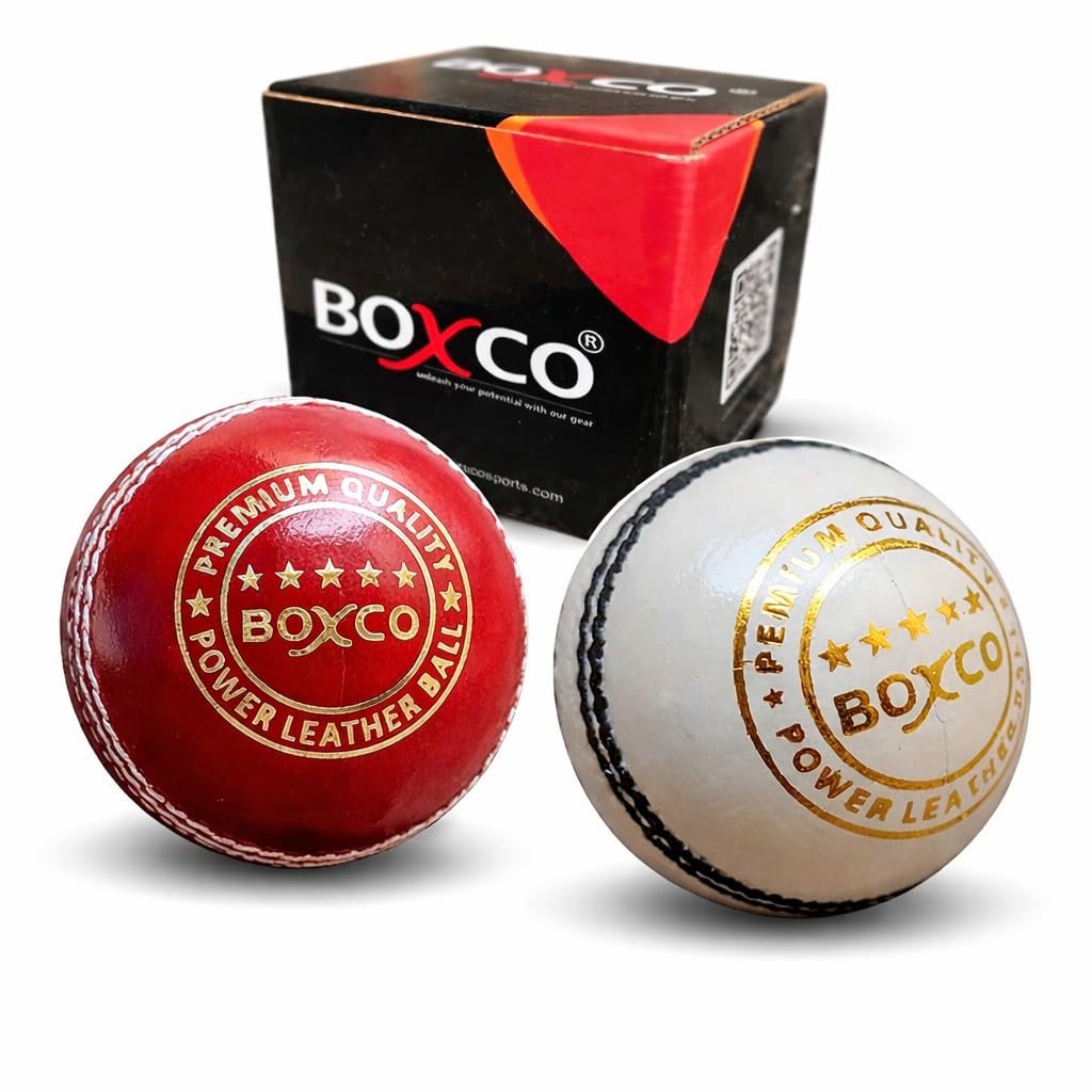 BOXCO Power Hand Stiched Four Piece Cricket Leather Ball for T20, One Day and Test Matches (Pack of 2) (Red & White)-picture-22