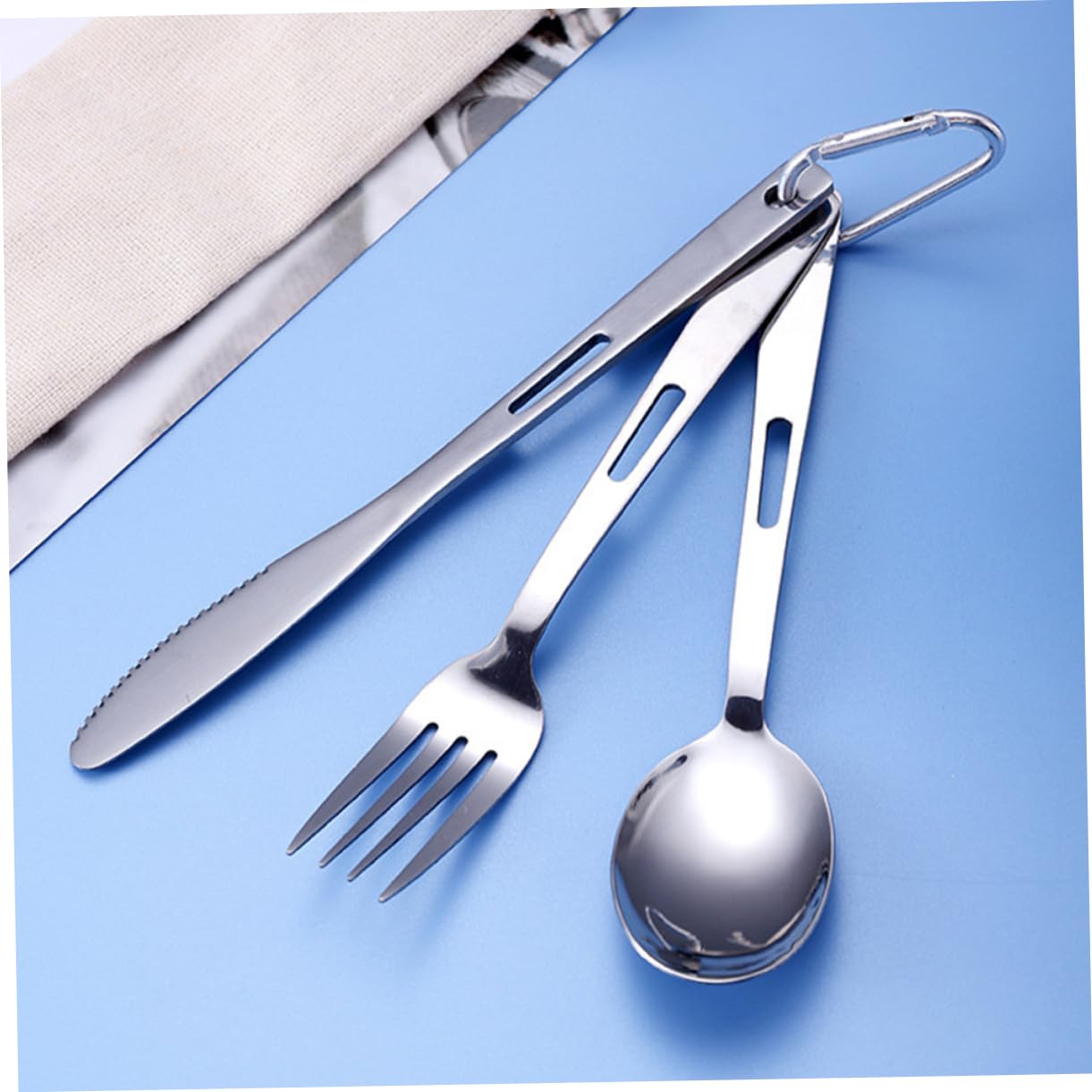 HANABASS Posate Portatili Per Campeggio in Acciaio Inox Utensili Da Viaggio Per Picnic e Barbecue Forchetta Coltello e Cucchiaio