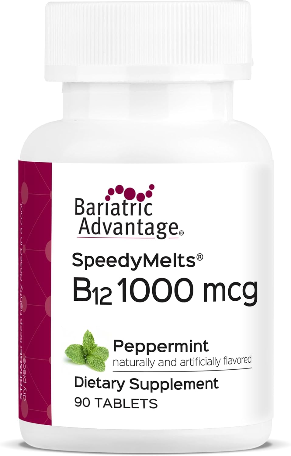 Bariatric Advantage SpeedyMelts B12 1000 mcg - Fast Melting with 200 mcg of Folic Acid for Nutritional Support* - Peppermint - 90 Count
