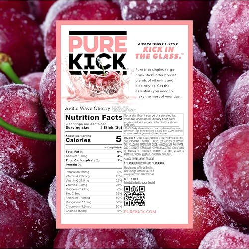 Image of Pure Kick Hydration Singles To Go Drink Mix, Arctic Wave Cherry, Includes 12 Boxes with 6 Packets in each Box, 72 Total Packets
