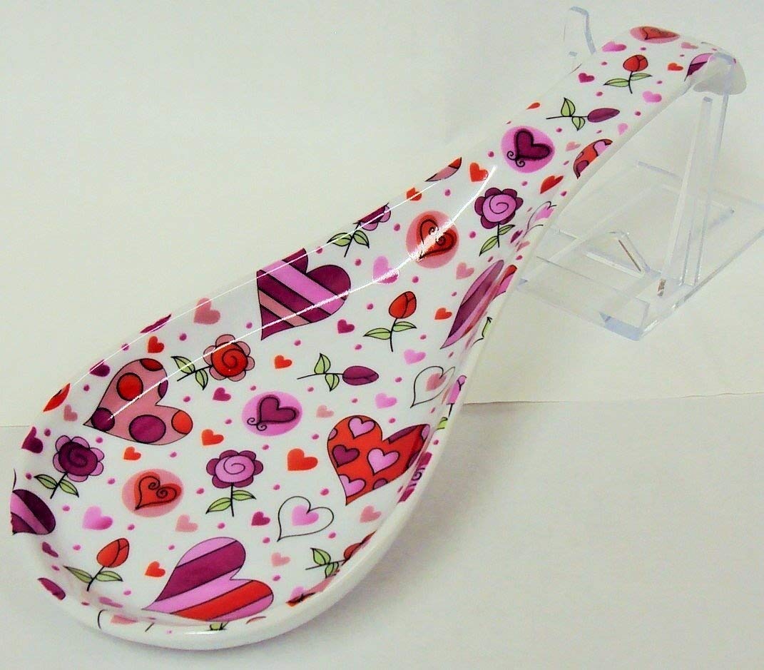 Chic Hearts Spoon Rest Large Ceramic Porcelain Spoon Hand Decorated in UK