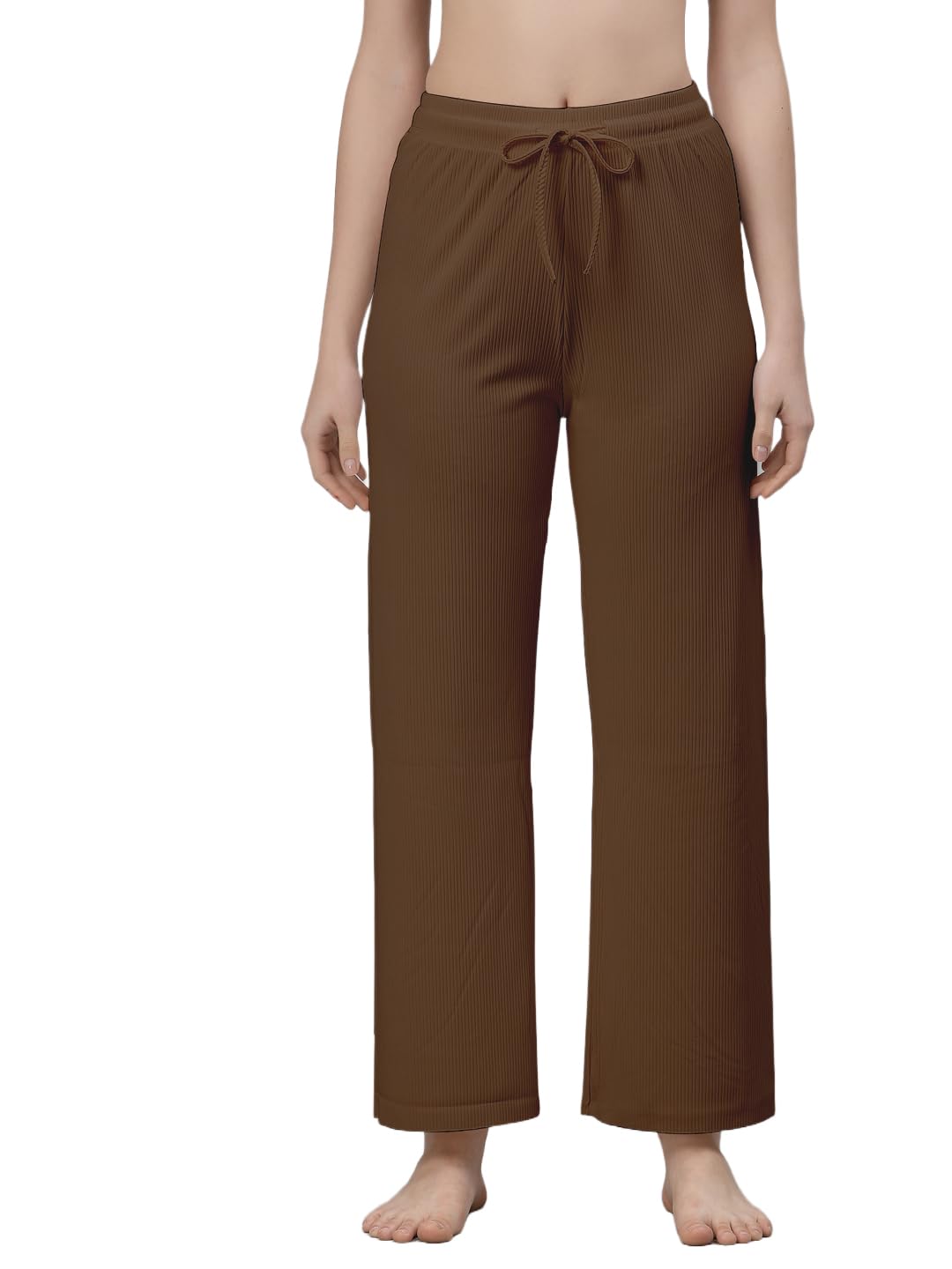 neudis Women Brown Solid Ribbed Lounge Pants-picture-50