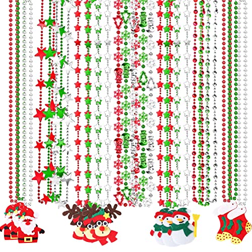 NOVWANG 21Pcs Christmas Bead Necklace Red White Green Metallic Holiday Bulk